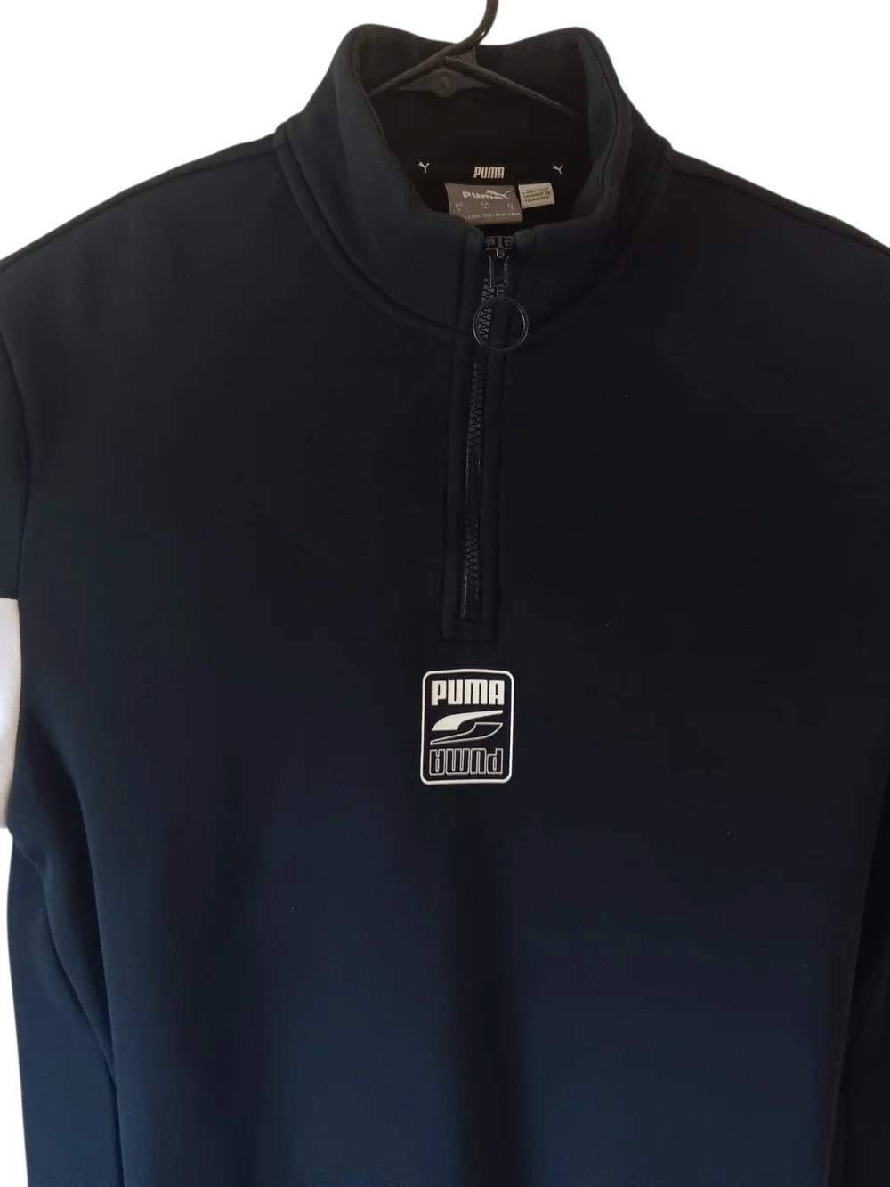 Puma men's black/white rebel quarter-zip fleece sweatshirt size S